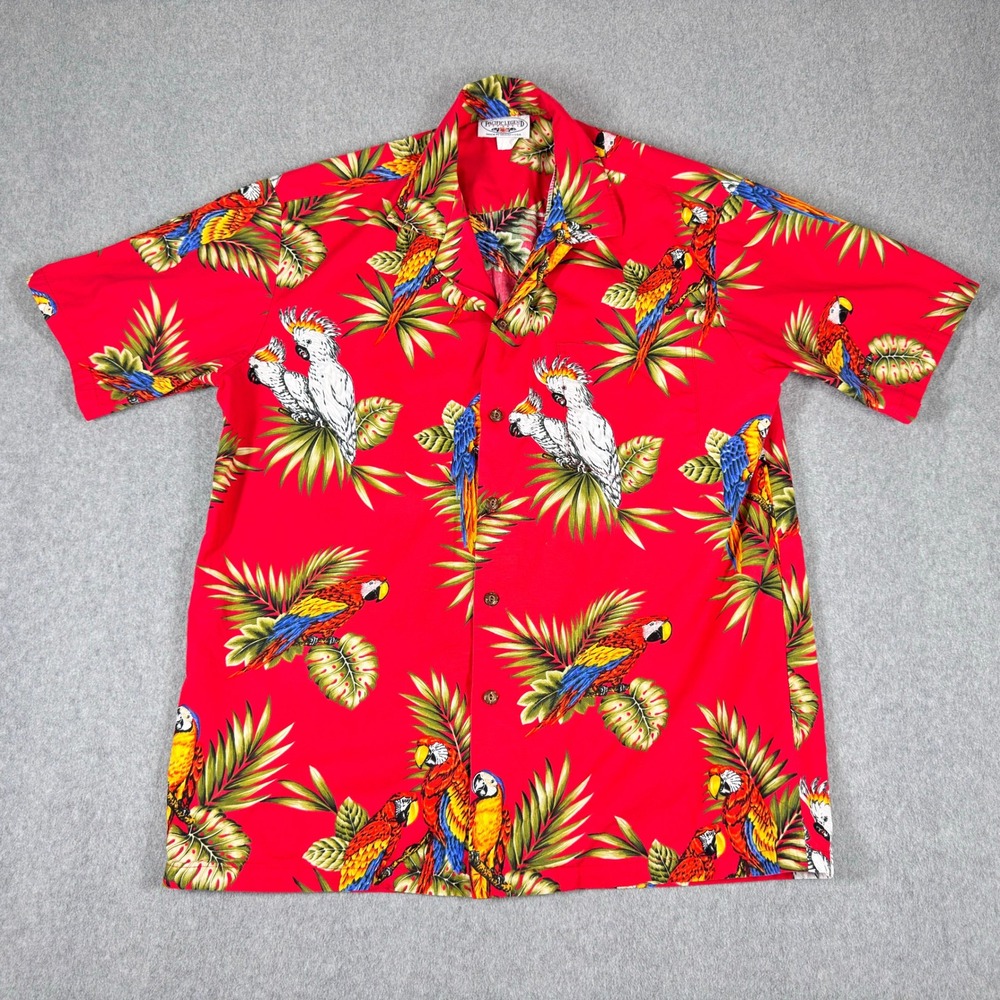 Vintage Pacific‎ Legend Mens Hawaiian Shirt L Parrots Tropical Flowers